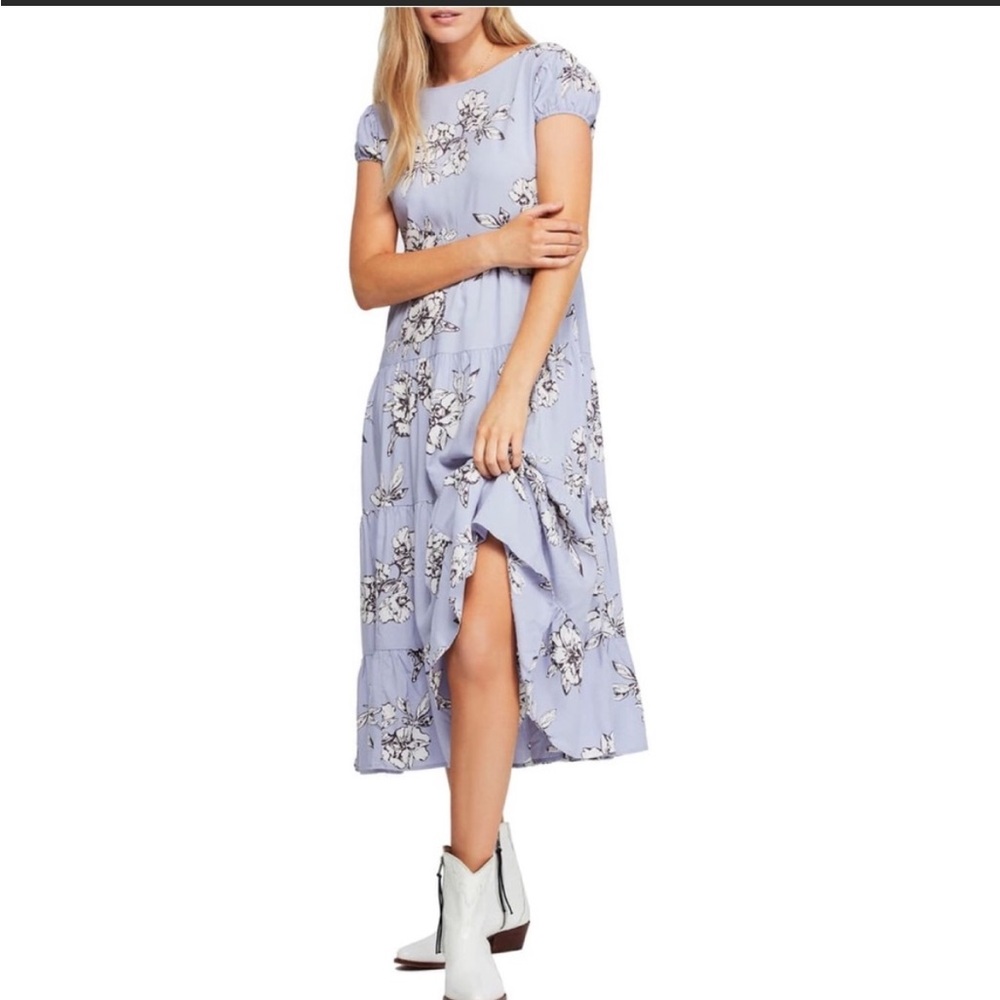 Free People  "Rita" Tiered Periwinkle Midi Dress- NWY, size S